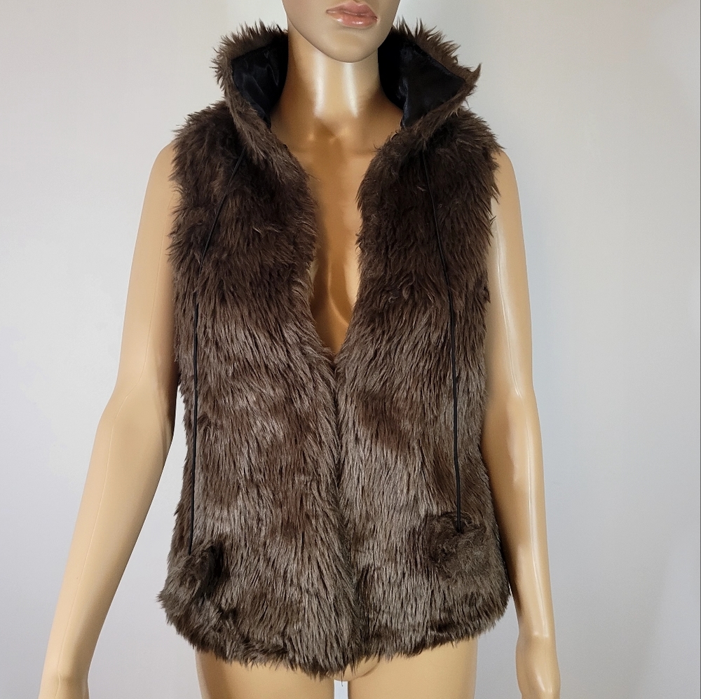 Yu&Me Sleeveless faux fur jacket, Brown,Size M, Buy 2, get the third one free